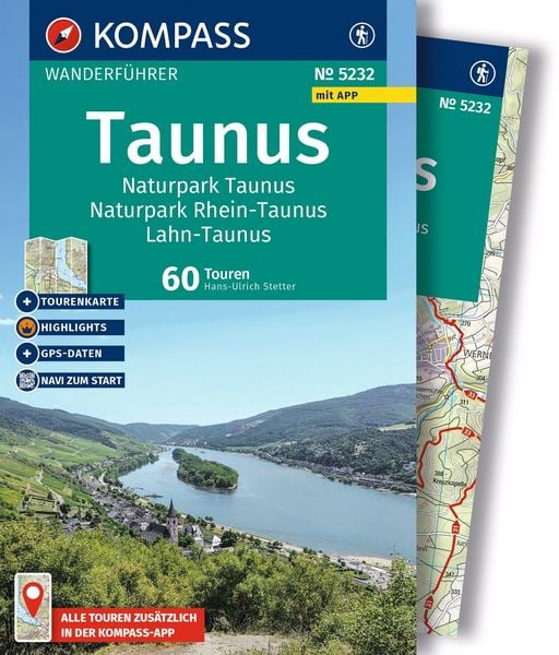 Produktbild: KOMPASS Wanderf&uuml;hrer Taunus, Naturpark Taunus, Naturpark Rhein-Taunus, Lahn-Taunus, 60 Touren mit Extra-Tourenkarte