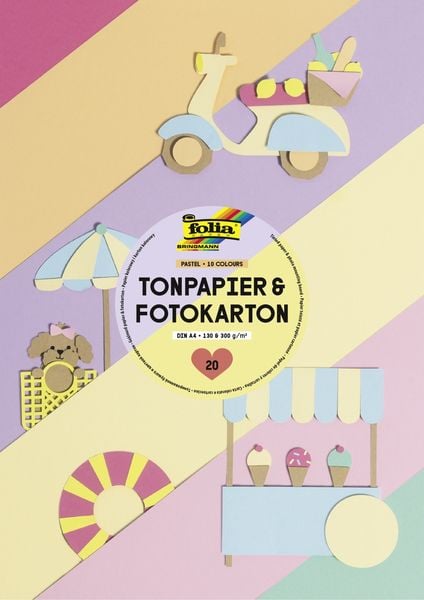 Produktbild: Folia Pastell-Block, Tonpapier und Fotokarton, DIN A4, 20 Blatt in 10 Farben sortiert
