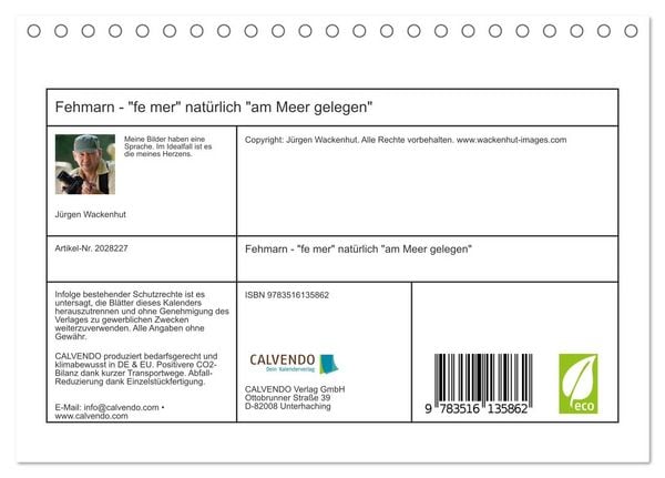 Produktbild: Fehmarn - "fe mer" nat&uuml;rlich "am Meer gelegen" (Tischkalender 2026 DIN A5 quer), CALVENDO Monatskalender