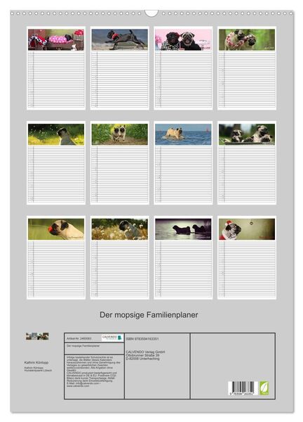 Produktbild: Der mopsige Familienplaner (Wandkalender 2027 DIN A2 hoch), CALVENDO Monatskalender