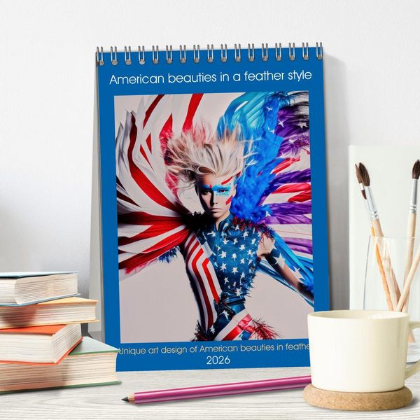 Produktbild: American beauties in a feather style (Desk Calendar 2026 DIN A5 portrait), CALVENDO 12 Month DeskCalendar