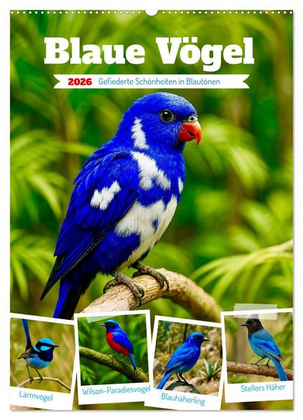 Blaue Vögel (Wandkalender 2026 DIN A2 hoch), CALVENDO Monatskalender