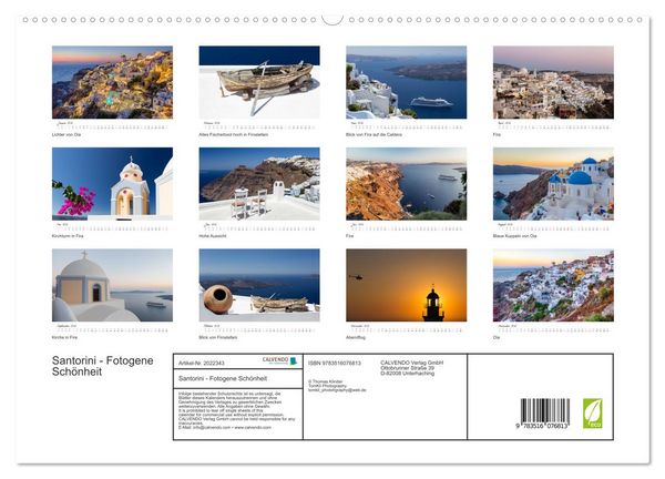 Produktbild: Santorini - Fotogene Sch&ouml;nheit (hochwertiger Premium Wandkalender 2026 DIN A2 quer), Kunstdruck in Hochglanz
