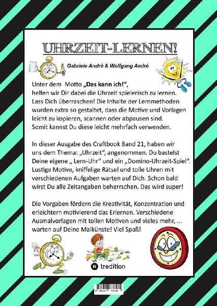 Produktbild: Craftbook - Uhrzeit Lernen - Bastelvorlage Lernuhr - Domino Uhrzeitspiel - Ausmalmotive - Uhren - R&auml;tsel - Bilder