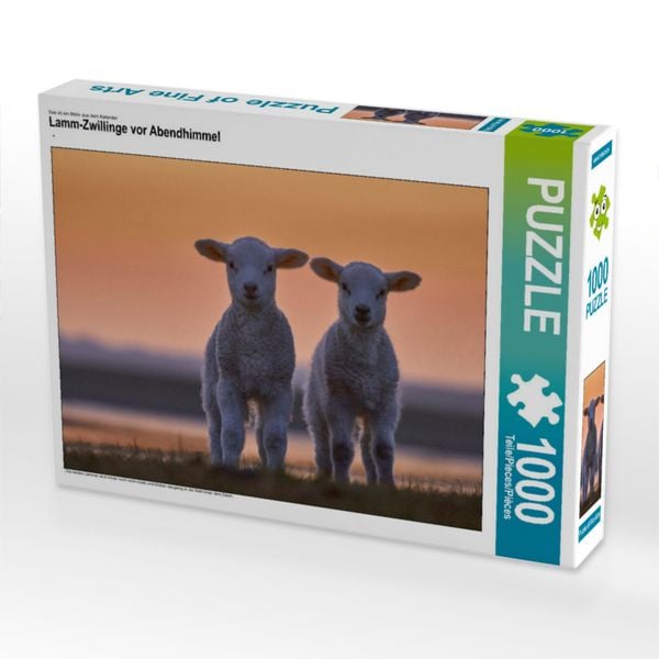 Produktbild: CALVENDO Puzzle Lamm-Zwillinge vor Abendhimmel | 1000 Teile Lege-Gr&ouml;&szlig;e 64x48cm Foto-Puzzle f&uuml;r gl&uuml;ckliche Stunden