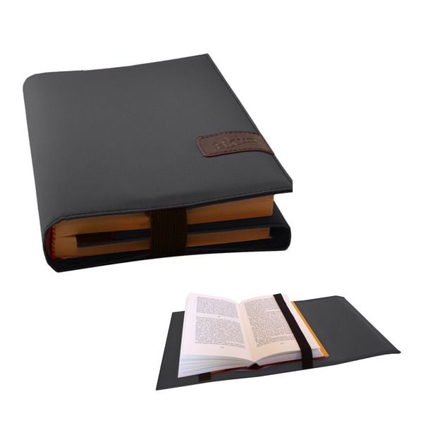 Produktbild: BookSKIN Buch Einband (Gr&ouml;&szlig;enverstellbar) in Onyx-Schwarz mit Lesezeichen