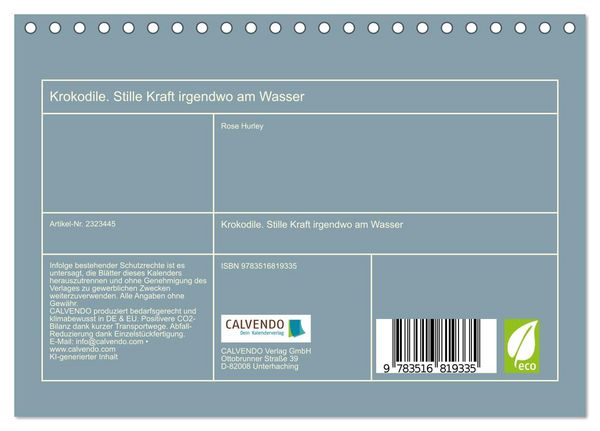 Produktbild: Krokodile. Stille Kraft irgendwo am Wasser (Tischkalender 2027 DIN A5 quer), CALVENDO Monatskalender