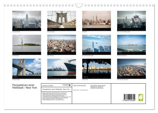 Produktbild: Perspektiven einer Weltstadt - New York (Wandkalender 2026 DIN A3 quer), CALVENDO Monatskalender