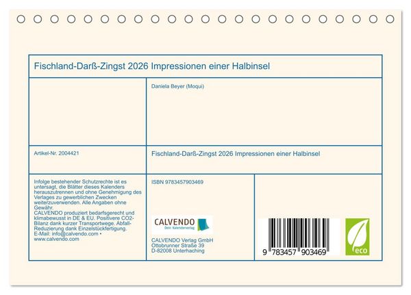 Produktbild: Fischland-Dar&szlig;-Zingst 2026 Impressionen einer Halbinsel (Tischkalender 2026 DIN A5 quer), CALVENDO Monatskalender