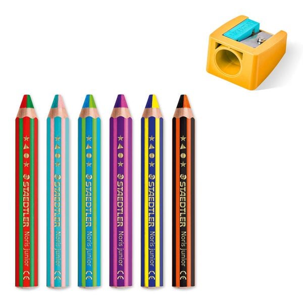 Produktbild: STAEDTLER Noris junior 140 Kindermalstift 3 in 1, 6 Duo Malstifte + 1 Spitzer