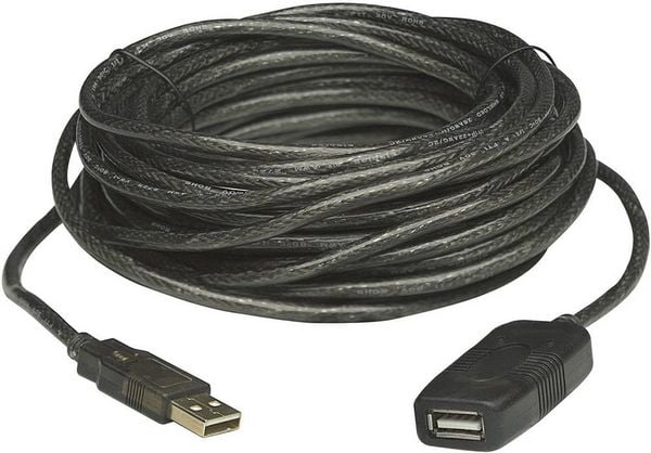 Produktbild: Manhattan USB-Kabel USB 2.0 USB-A Stecker, USB-A Buchse 20.00m Schwarz 150958