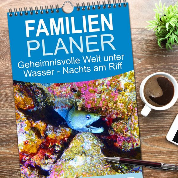 Produktbild: Familienplaner 2026 - Geheimnisvolle Welt unter Wasser - Nachts am Riff mit 5 Spalten (Wandkalender, 21 x 45 cm) CALVENDO