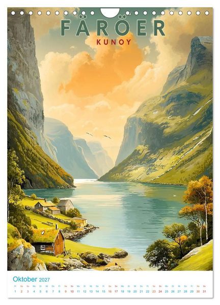 Produktbild: F&auml;r&ouml;er Inseln - Old School Poster Style (Wandkalender 2027 DIN A4 hoch), CALVENDO Monatskalender