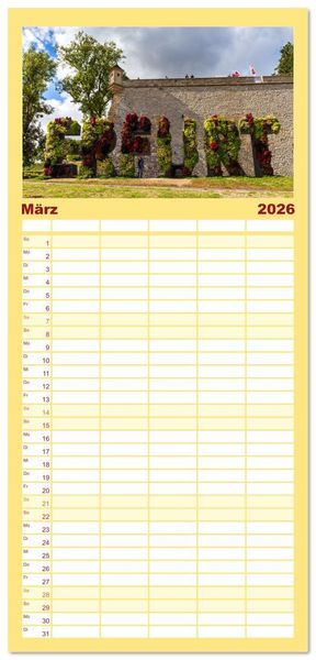 Produktbild: Familienplaner 2026 - Romantisches Erfurt - Reise durch das sch&ouml;ne Th&uuml;ringen mit 5 Spalten (Wandkalender, 21 x 45 cm) CALVENDO