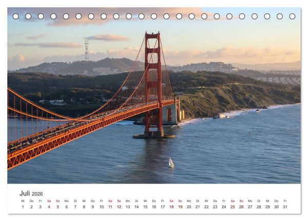 Produktbild: Golden Gate Bridge - Das ber&uuml;hmte Wahrzeichen von San Francisco. (Tischkalender 2026 DIN A5 quer), CALVENDO Monatskalender