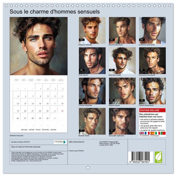 Produktbild: Sous le charme d'hommes sensuels (Calendrier mural carr&eacute; 2026 30x30 cm) Calendrier double avec une page pour vos prises de notes