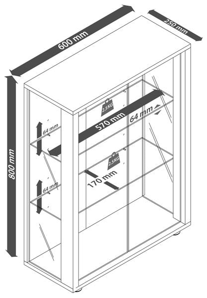 Produktbild: Glas Stand Vitrine Sammelvitrine Sintalo Spiegel