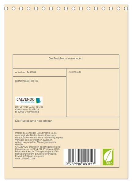Produktbild: Die Pusteblume neu erleben (Tischkalender 2027 DIN A5 hoch), CALVENDO Monatskalender