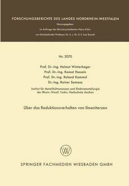 Produktbild: &Uuml;ber das Reduktionsverhalten von Ilmeniterzen