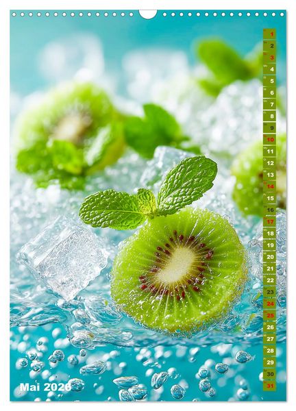 Produktbild: Fruchtige Erfrischung - K&uuml;chenkalender mit bunten Fr&uuml;chten im Wasser (Wandkalender 2026 DIN A3 hoch), CALVENDO Monatskalender