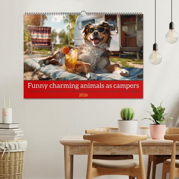 Produktbild: Funny charming animals as campers (Wall Calendar 2026 DIN A2 landscape), CALVENDO 12 Month Wall Calendar