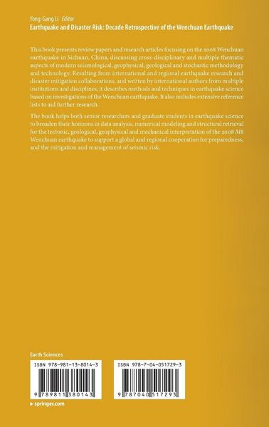Produktbild: Earthquake and Disaster Risk: Decade Retrospective of the Wenchuan Earthquake