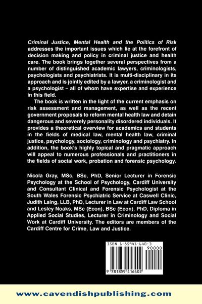 Produktbild: Criminal Justice, Mental Health and the Politics of Risk