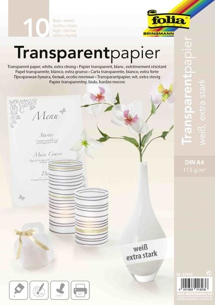 Folia  Transparentpapier 115g/m², DIN A4, 10 Blatt , weiß