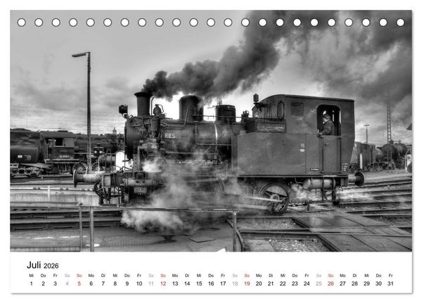 Produktbild: Unter Dampf - Eisenbahnromantik in schwarz-wei&szlig; (Tischkalender 2026 DIN A5 quer), CALVENDO Monatskalender