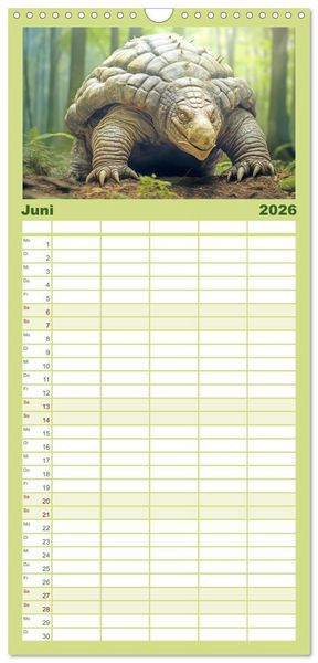 Produktbild: Familienplaner 2026 - Urzeittiere - KI-Fantasiebilder mit 5 Spalten (Wandkalender, 21 x 45 cm) CALVENDO