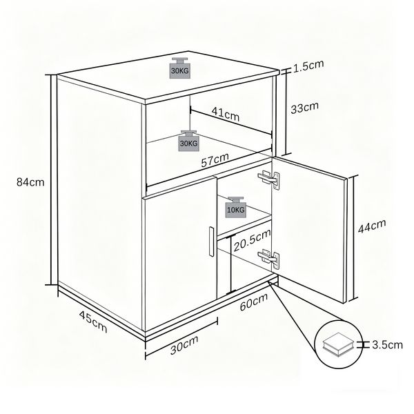 Produktbild: K&uuml;chenschrank Mikrolle 60 x 84 x 45 cm Miwelo