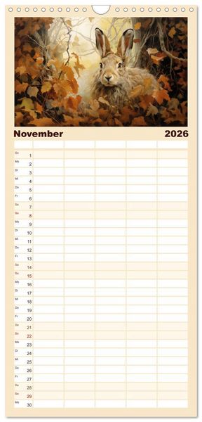 Produktbild: Familienplaner 2026 - Hasenliebe mit 5 Spalten (Wandkalender, 21 x 45 cm) CALVENDO