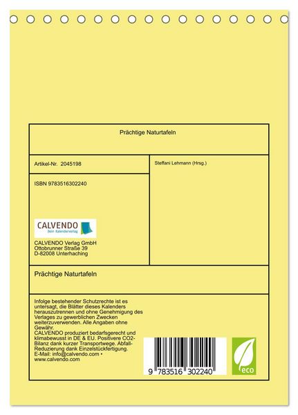 Produktbild: Pr&auml;chtige Naturtafeln (Tischkalender 2026 DIN A5 hoch), CALVENDO Monatskalender