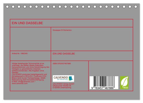 Produktbild: EIN UND DASSELBE (Tischkalender 2026 DIN A5 quer), CALVENDO Monatskalender