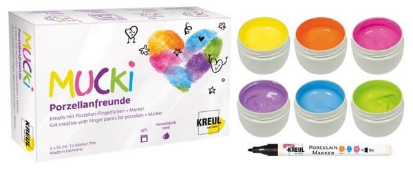 Produktbild: MUCKI Porzellanfreunde Set mit Porzellan-Fingerfarben + Marker, 6 x 50ml