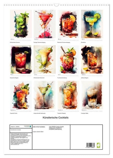Produktbild: K&uuml;nstlerische Cocktails (Wandkalender 2026 DIN A2 hoch), CALVENDO Monatskalender