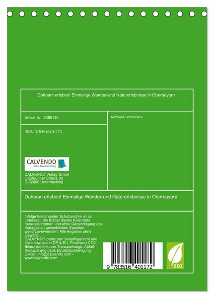 Produktbild: Dahoam erleben! Einmalige Wander-und Naturerlebnisse in Oberbayern (Tischkalender 2026 DIN A5 hoch), CALVENDO Monatskalender