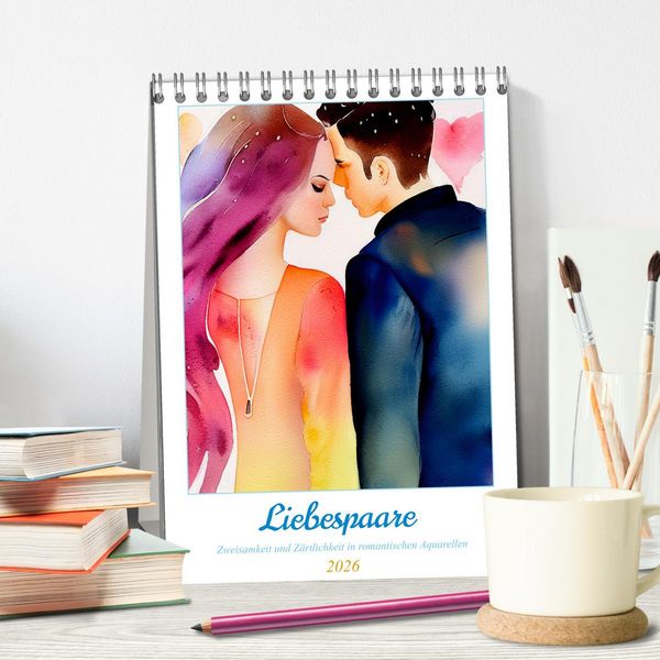 Produktbild: Liebespaare 2026. Zweisamkeit und Z&auml;rtlichkeit in romantischen Aquarellen (Tischkalender 2026 DIN A5 hoch), CALVENDO Monatskalender