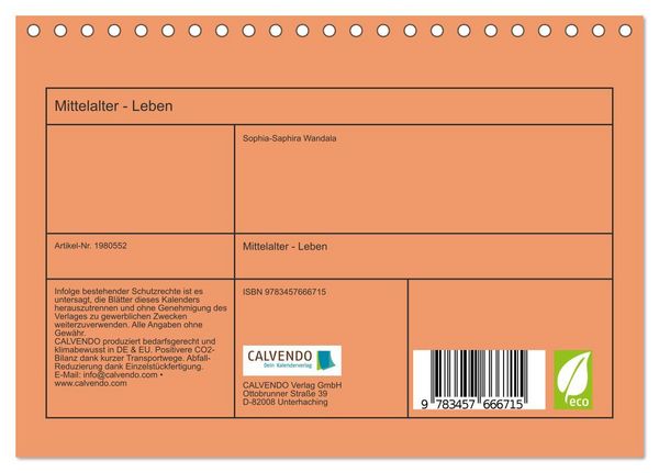 Produktbild: Mittelalter - Leben (Tischkalender 2026 DIN A5 quer), CALVENDO Monatskalender