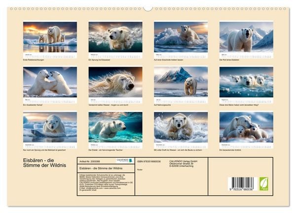 Produktbild: Eisb&auml;ren - die Stimme der Wildnis (hochwertiger Premium Wandkalender 2026 DIN A2 quer), Kunstdruck in Hochglanz