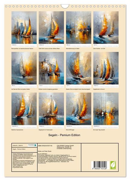 Produktbild: Segeln - Pemium Edition (Wandkalender 2027 DIN A3 hoch), CALVENDO Monatskalender