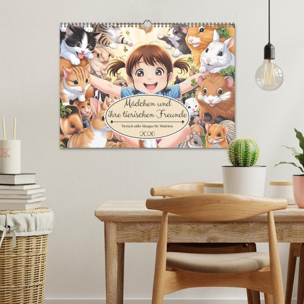 Produktbild: M&auml;dchen und ihre tierischen Freunde - Tierisch s&uuml;&szlig;e Mangas f&uuml;r M&auml;dchen (Wandkalender 2026 DIN A3 quer), CALVENDO Monatskalender