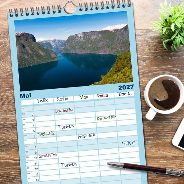 Produktbild: Familienplaner 2027 - Norwegen - Land im Norden mit 5 Spalten (Wandkalender, 21 x 45 cm) CALVENDO