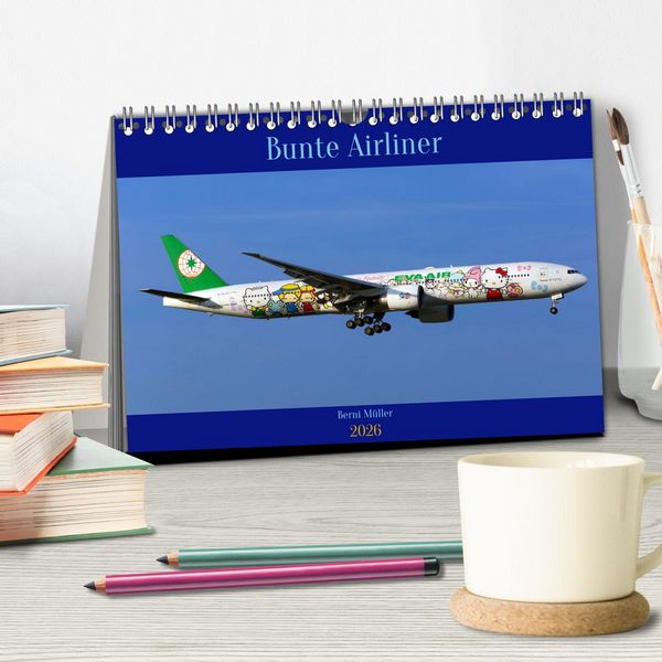 Produktbild: Bunte Airliner (Tischkalender 2026 DIN A5 quer), CALVENDO Monatskalender