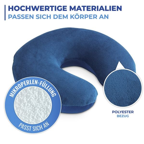 Produktbild: Reisekissen mit Nackenst&uuml;tze, komfortables 2-in-1 Reise-Kopfkissen mit st&uuml;tzendem Nackenh&ouml;rnchen