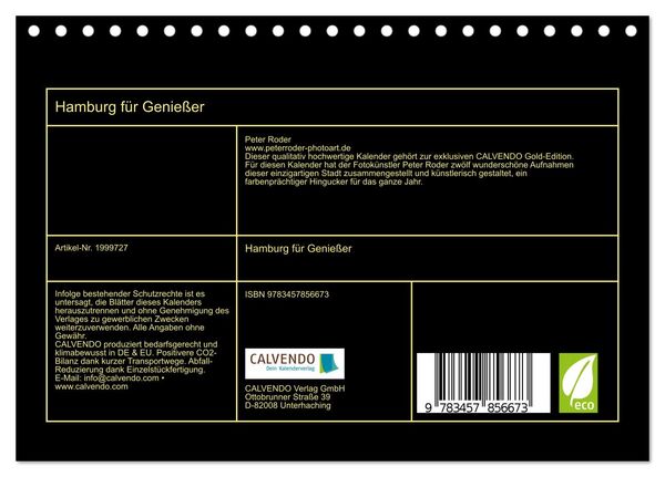 Produktbild: Hamburg f&uuml;r Genie&szlig;er (Tischkalender 2026 DIN A5 quer), CALVENDO Monatskalender