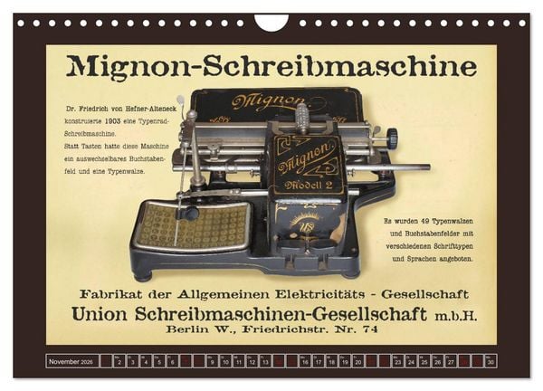 Produktbild: Schreibmaschinen um 1900 (Wandkalender 2026 DIN A4 quer), CALVENDO Monatskalender