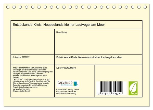 Produktbild: Entz&uuml;ckende Kiwis. Neuseelands kleiner Laufvogel am Meer (Tischkalender 2027 DIN A5 quer), CALVENDO Monatskalender