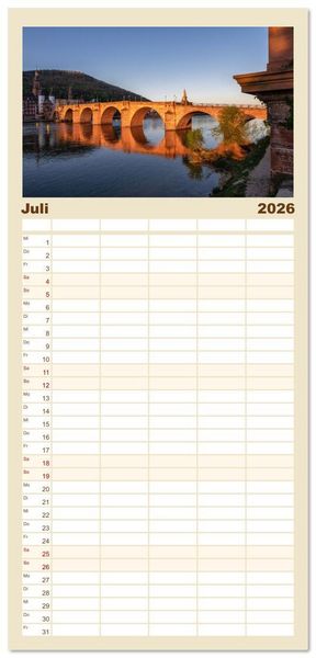 Produktbild: Familienplaner 2026 - Heidelberg im Fokus mit 5 Spalten (Wandkalender, 21 x 45 cm) CALVENDO