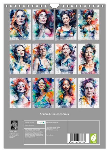 Produktbild: Aquarell-Frauenportr&auml;ts (Wandkalender 2026 DIN A4 hoch), CALVENDO Monatskalender